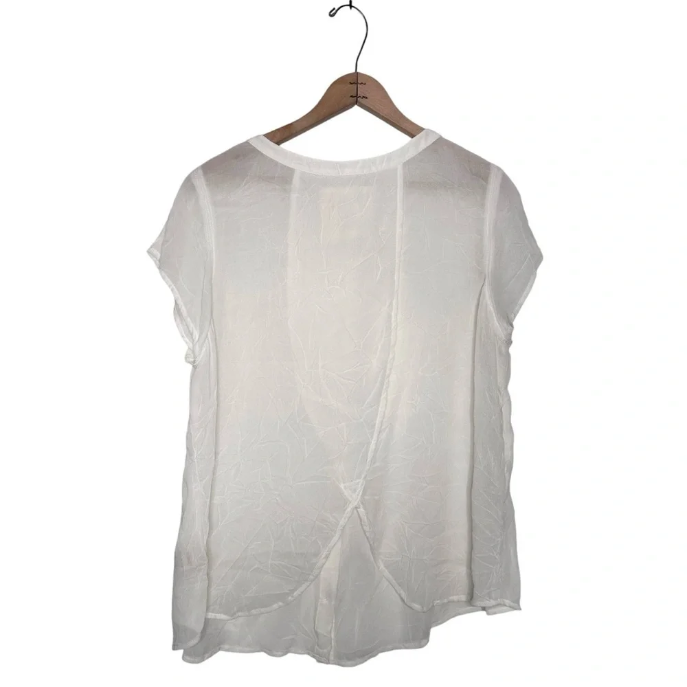 Free People We The Free White Sheer Short Sleeve Button Down Shirt Size Large